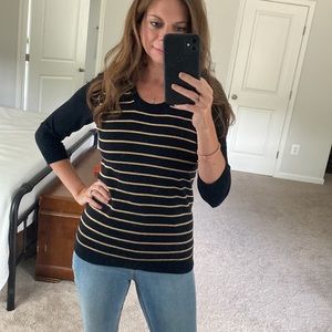 Gap 3/4 Sleeve 100% Cotton Black and Tan Striped Sweater